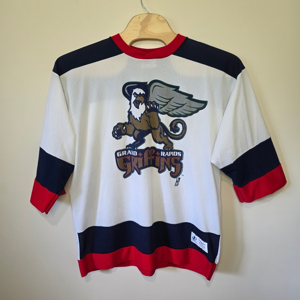 Logo Athletic Grand Rapids Griffins Hockey Jersey Mens XL White Red Navy Mesh